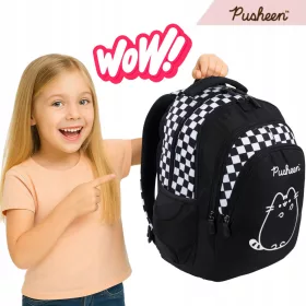   Školski ruksak Pusheen u crno-bijelom kariranom uzorku za osnovnu školu