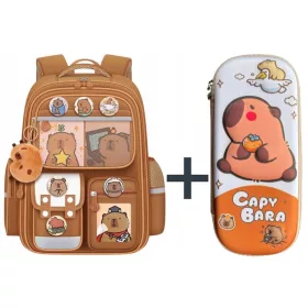 Školski ruksak Kapibara s privjeskom i 3D pernica Kapibara
