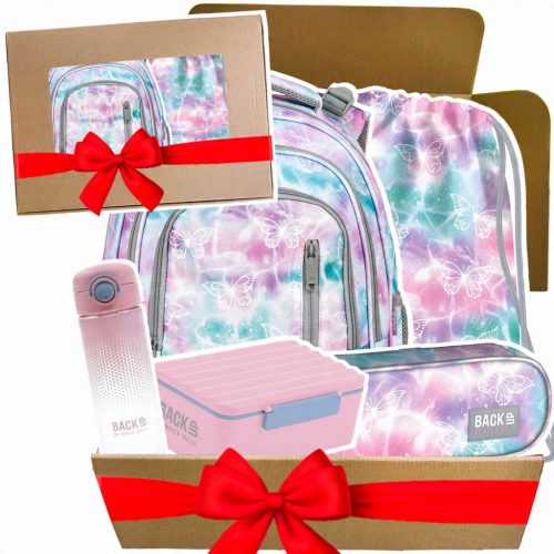 Školski set BackUP 5 elemenata - Pastelna čarolija leptira s bocom i lunchboxom