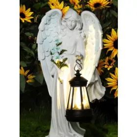   Velika Figura Anđela s Solarnom LED Lampom 31,5 cm - Dekoracija za Vrt ili Groblje
