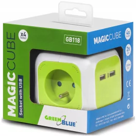   GreenBlue produžni kabel MagicCube GB118, 4 utičnice, 1,4 m, zeleni