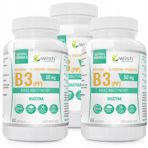Niacyna Witamina B3 50mg z L-leucyną i Prebiotykiem - Vege Kapsule