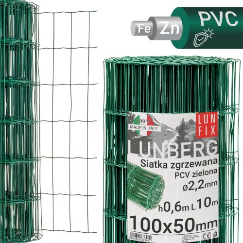 Mrežasta ograda pocinčana + PVC zelena 10 m, 0,6 m