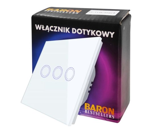 Trostruki prekidač na dodir, ugradbeni BarON bijeli 3GWHITE