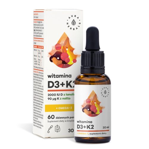 Suplement dijeta D3 + K2MK7 + Omega-3 Aura Herbals - 900 kapi, 60 dnevnih doza
