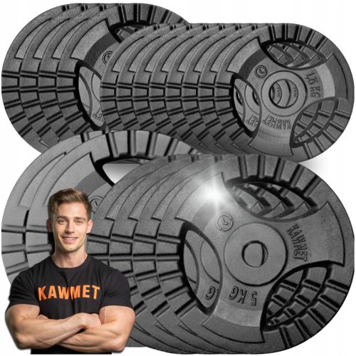 Set utega od lijevanog željeza 60 kg, ploča, upravljač, teretana KAWMET 28,5 mm - Profesionalni set željeznih utega za teretanu Set utega od lijevanog željeza t