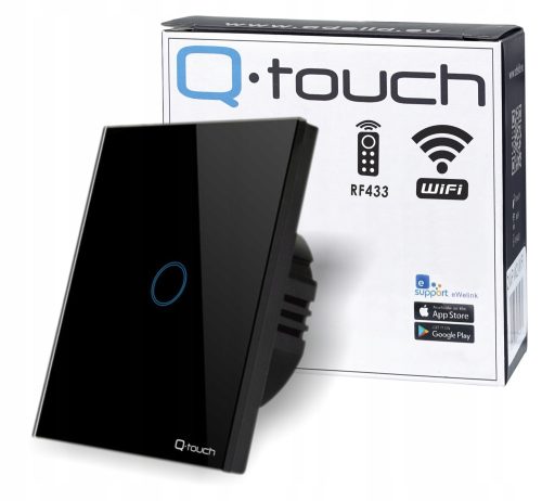 WiFi Touch Prekidač s Jednim Dodirom, Ugradbeni, Daljinski Upravljan Qtouch Crni QBP.W1.WIFI-TOUCH