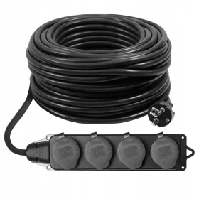   Produžni trakasti kabel, vrtni, jednostruki Adelid 20 m, 4 utičnice, crni