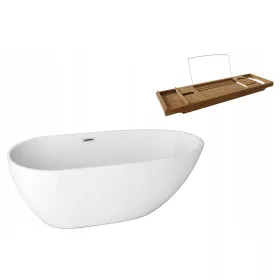   Samostojeća akrilna kada The North Bath Loki središnji odvod 130 x 70 cm + SCANDI drvena kada 75 x 23 cm
