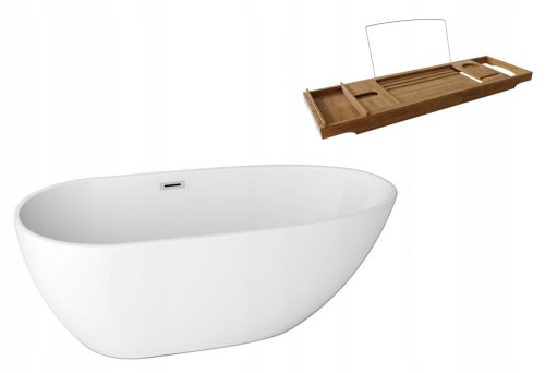 Samostojeća akrilna kada The North Bath Loki središnji odvod 130 x 70 cm + SCANDI drvena kada 75 x 23 cm