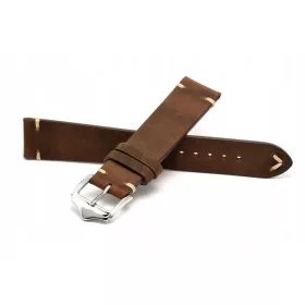   Ručno izrađen remen za sat od prirodne kože, model Vintage Retro. Dimenzije 18mm x 16mm s predivnim šavovima i teksturom Crazy Horse, inspiriranom siodlom za jahanje. Srebrna spravka od nehrđajućeg če