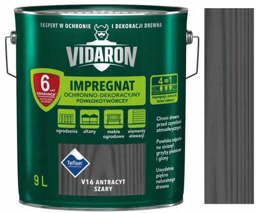 VIDARON IMPREGNACIJA ZA DRVO 9L ANTRACIT SIVA V16