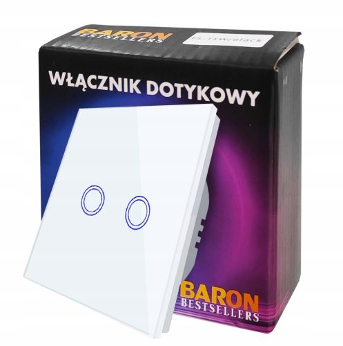 Dvostruki prekidač na dodir, ugradbeni BarON crni 2G CRNO LED staklo