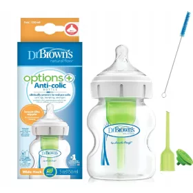   Dr Brown's Options+ široka bočica protiv kolika 150 ml + četka za pranje bočica i cucala, set od 2 komada
