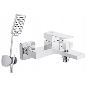   Zidna jednoručna slavina za kadu Laveo Kvadrato krom + Reihe Cubic izloženi tuš set