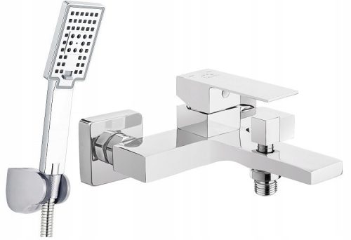 Zidna jednoručna slavina za kadu Laveo Kvadrato krom + Reihe Cubic izloženi tuš set