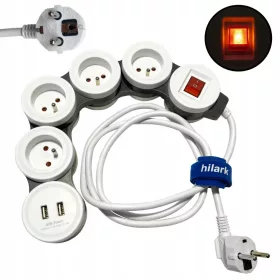    Produžni kabel za zaštitu od prenapona Hilark, 1,5 m, 4 utičnice, bijele boje