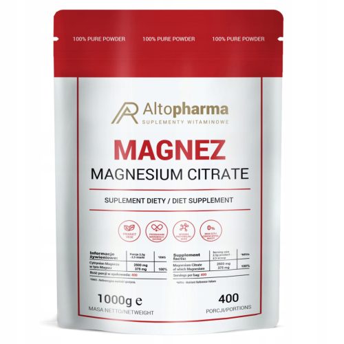 AltoPharma® Magnez u Prahu, 100% Čisti Citrat Magnezija, 1000g/400 Porcija