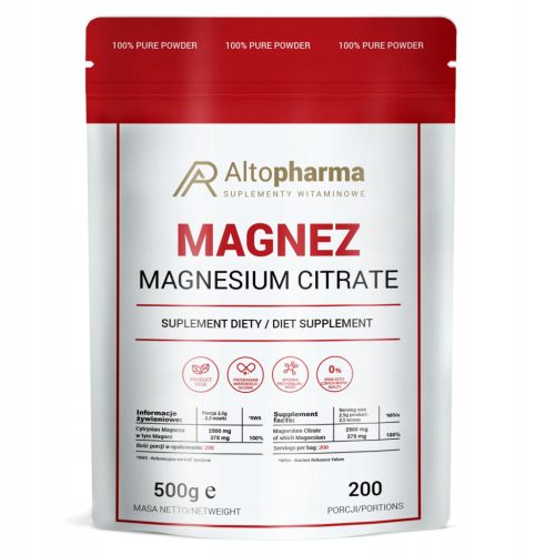 AltoPharma® - Magnez u Prahu Citratu 500g, 100% Čist, za Vegane