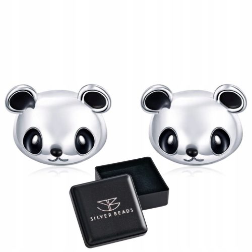 Srebrni Panda Naušnice od 925 Srebra s Emalijom