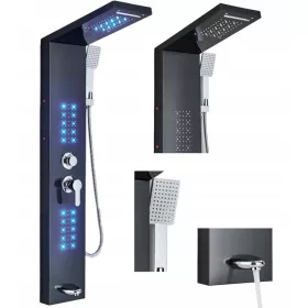   Hidromasažni tuš panel s LED svjetlima i vodopadom, crni termostat
