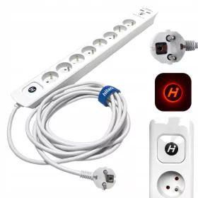   Hilark produžni kabel za zaštitu od prenapona, 5 m, 8 utičnica, bijeli