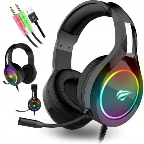  GAMING SLUŠALICE SA MIKROFONOM, NA UHIMA, SVJETLJENE ZA HAVIT RAČUNALO