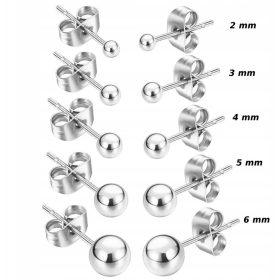   SREBRNE KUGLIČNE NAUŠNICE 18 KRT KIRURŠKI ČELIK 5 pari 2,3,4,5,6 mm